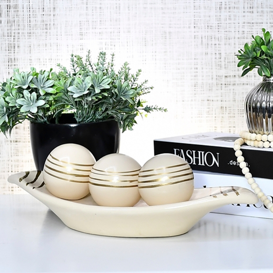 Enfeite Barca Centro Mesa Decorativo kit 3 Bolas Sala Ceramica Enfeite Rack Desenho Fruteira Cozinha