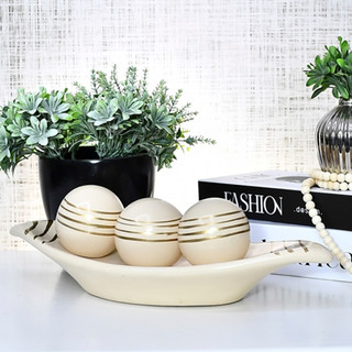 Enfeite Barca Centro Mesa Decorativo kit 3 Bolas Sala Ceramica Enfeite Rack Desenho Fruteira Cozinha