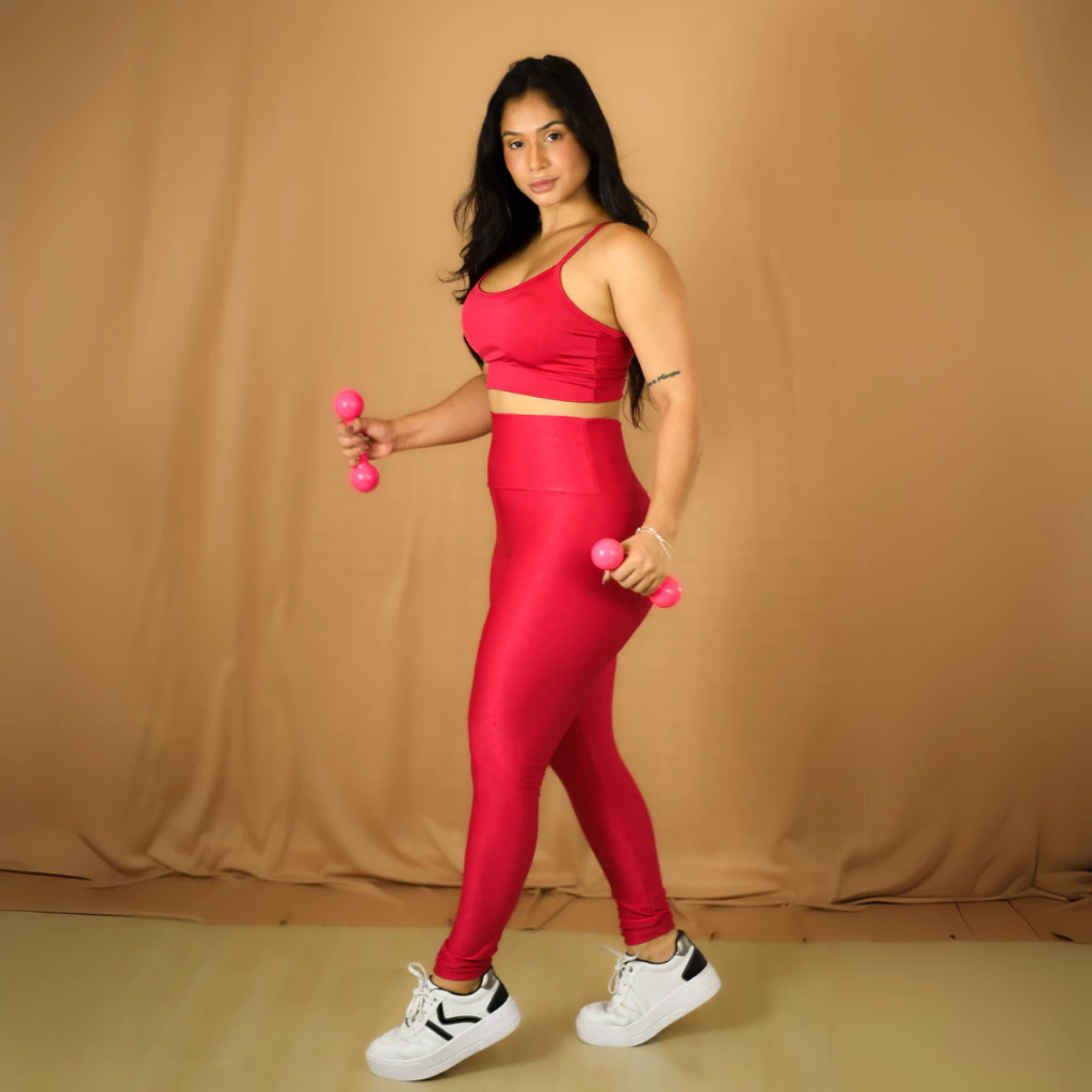 Conjunto Fitness Feminino Top Alça Calça Legging Wonder Canelado — imagem 1