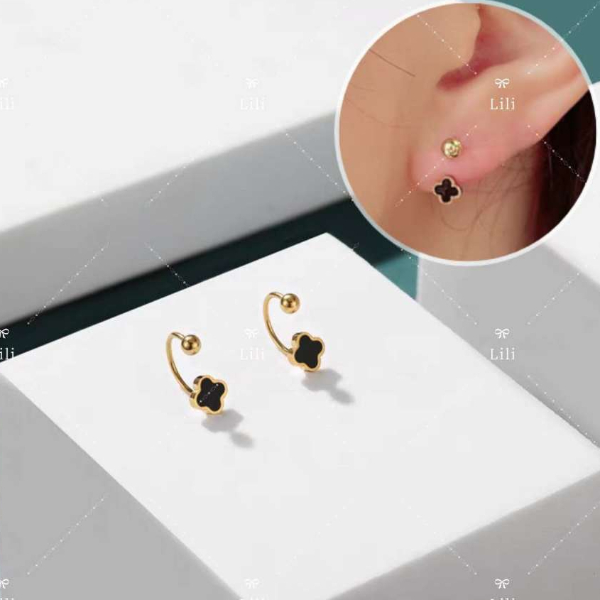 Kit 2 Piercing  trevo de quatro folhas em forma de U gancho parafuso fivela gancho de orelha em Oferta na Shopee