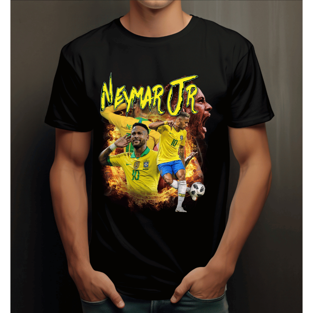 Camiseta Regular Casual Algodão 30.1 Futebol Neymar Jr Comemorando