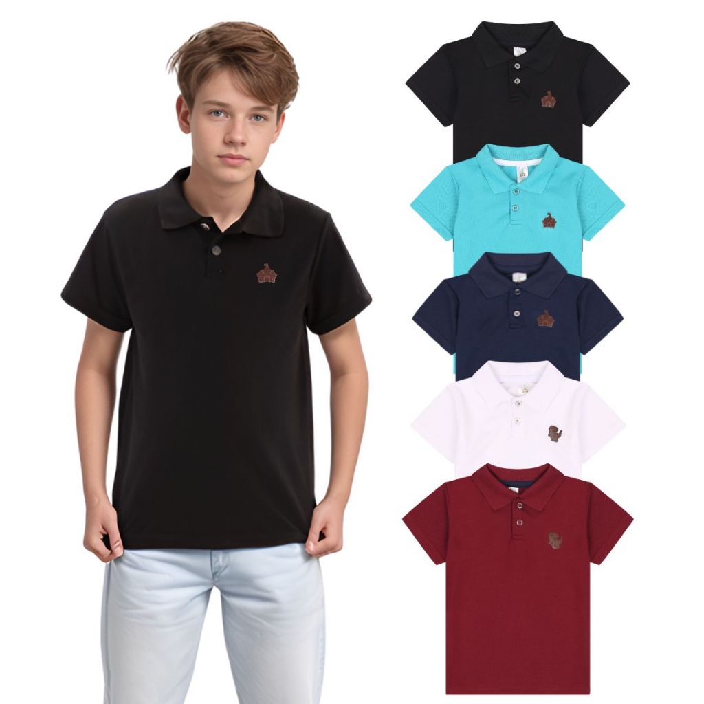 Kit 3 Camisas Polo Menino Sortidas Infantil Bebê Estilo Casual de algodão, nos tamanhos 2 ao 10 em Oferta na Shopee