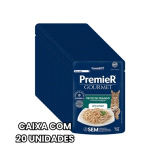 Kit 20 unidades Sachê Premier Gourmet Gatos Adultos Castrados Frango 70g em Oferta na Shopee