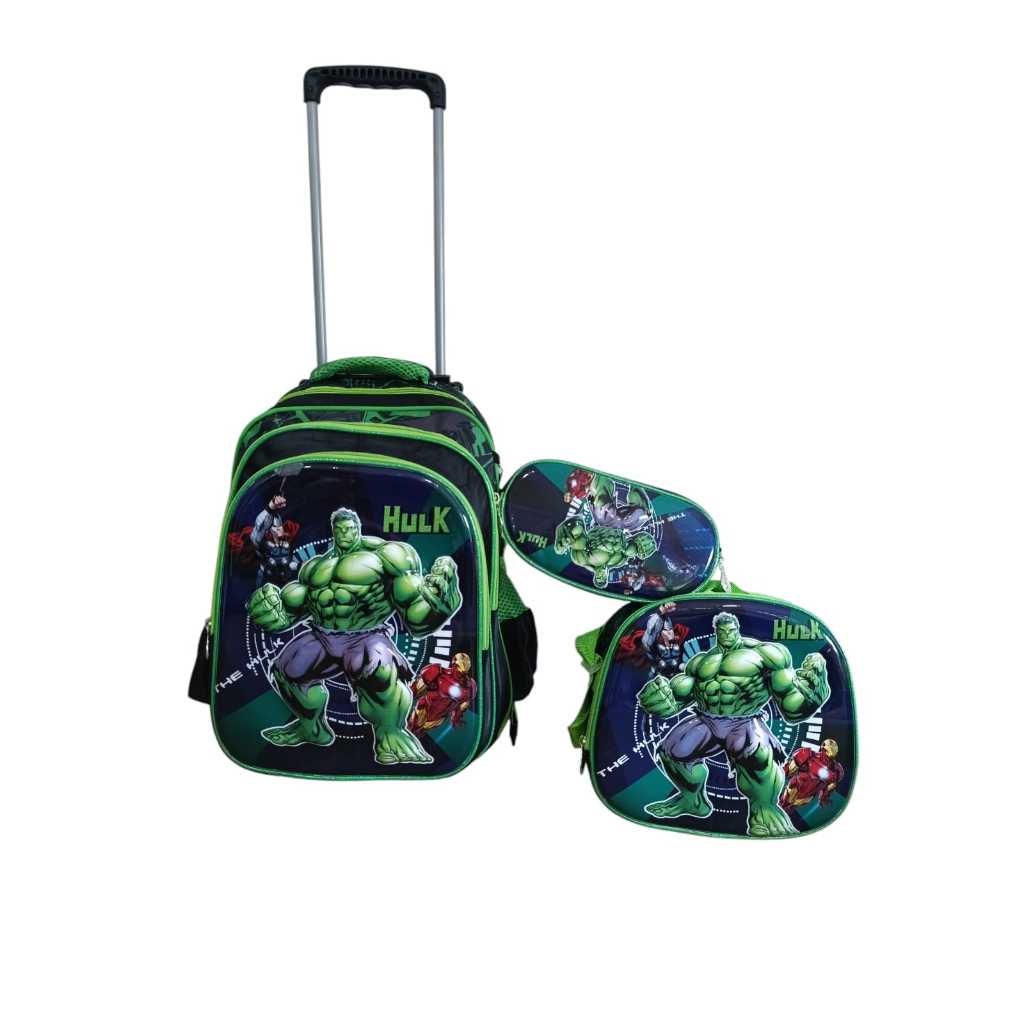 Kit Mochila Escolar Rodinha Hulk +lancheira Térmica+Estojo