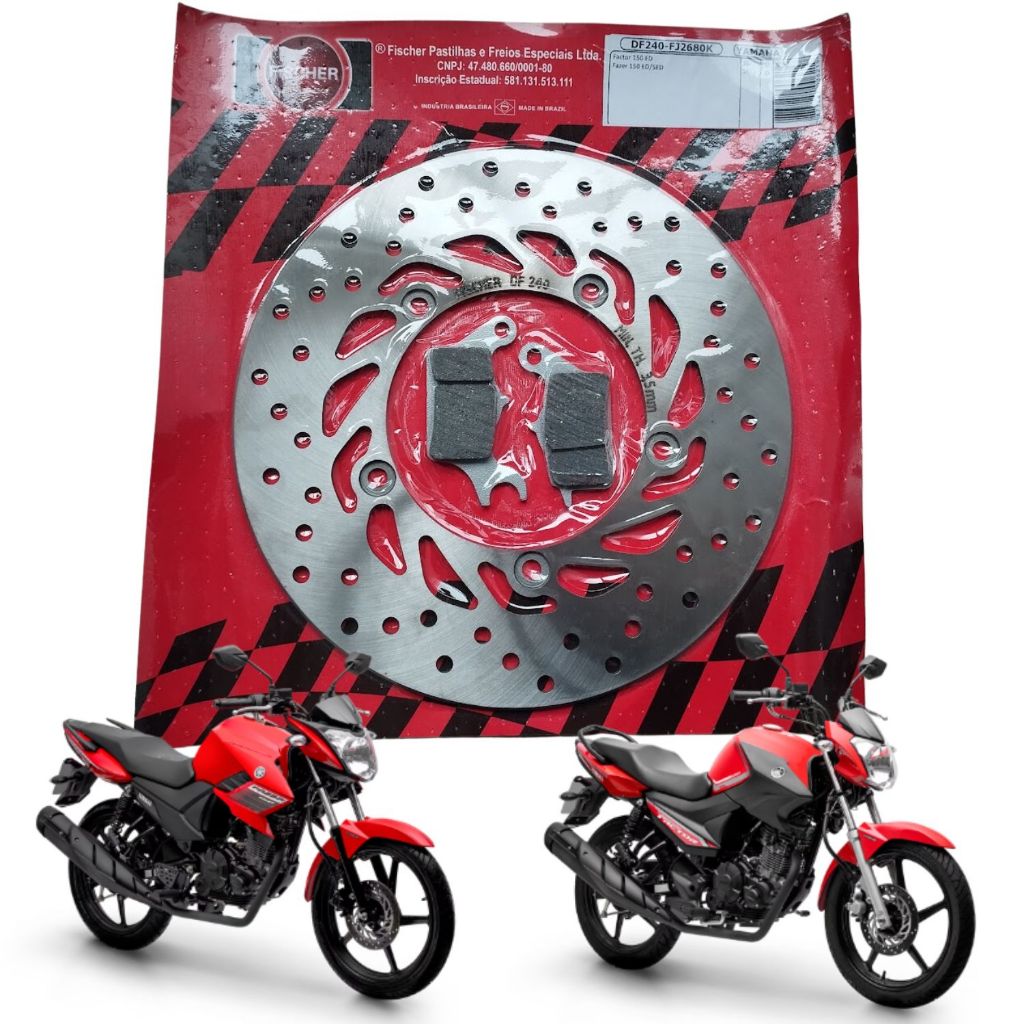 KIT PASTILHA FREIO DISCO DIANTEIRO FISCHER ORIGINAL FACTOR FAZER 150 2016 2017 2018 2019 2020 2021