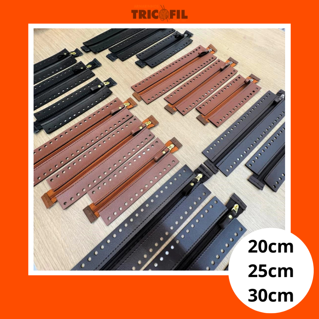 Canal de Zíper para Bolsa de Crochê Courino | Vários Tamanhos e Cores em Oferta na Shopee