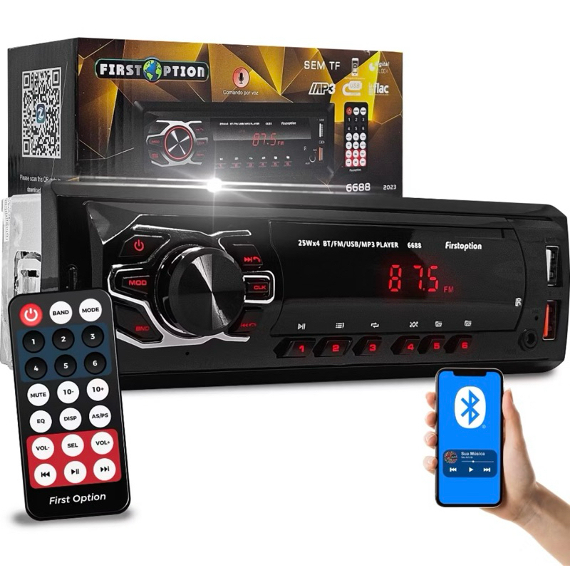 Rádio Som Automotivo MP3 C/ Bluetooth 2 USB Visor Led Aux Pen Drive 1 Din