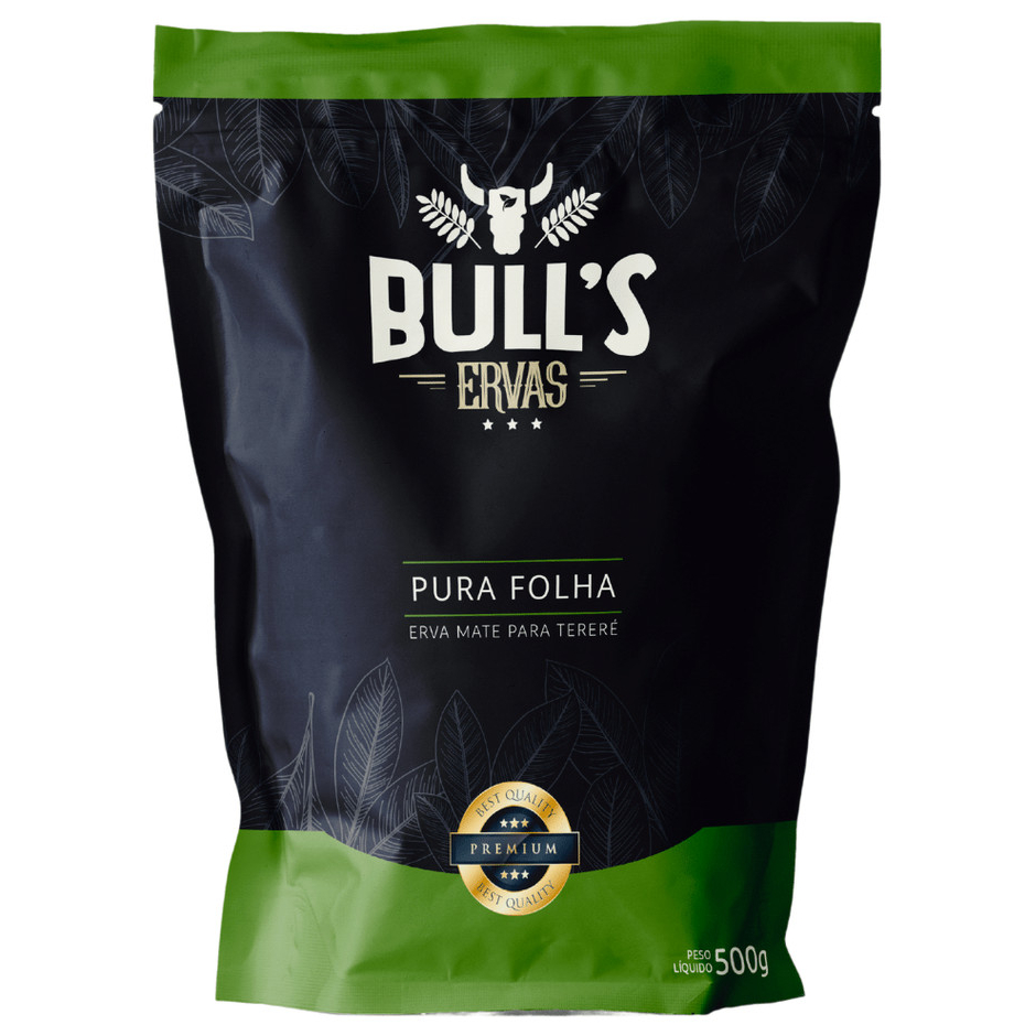 Erva para Tereré Bull's 500g Sabor Pura Folha – Erva Mate Premium de Alto Padrão – FRETE GRÁTIS E ENVIO IMEDIATO!