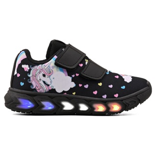 Tênis Infantil Feminino de Led Unicornio Menina Preto Tira Colante Linkito em Oferta na Shopee