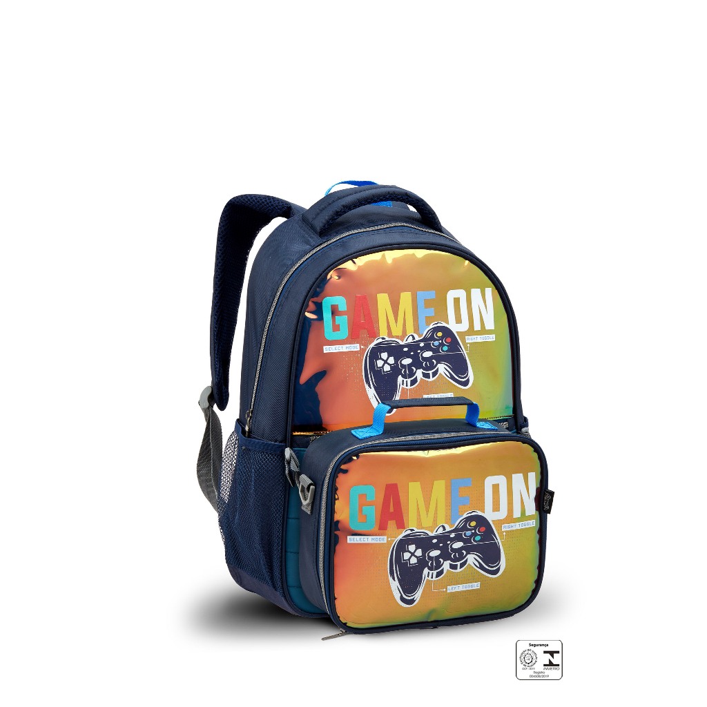 Kit Escolar 2 Peças Mochila Game On Lancheira Seatine Menino Melhor