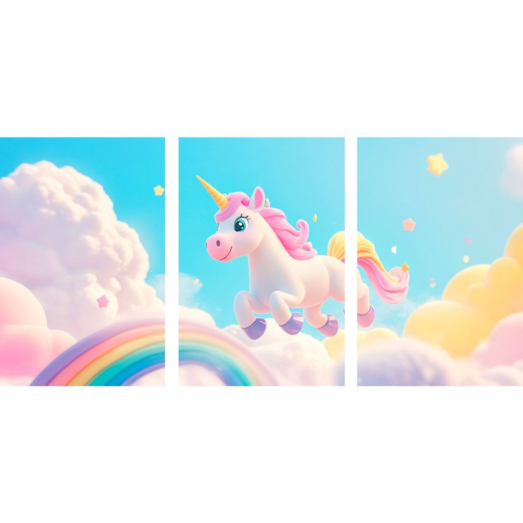 quadros decorativos para meninas 3 peças unicornio arco iris desenhos coloridos rosa( UNICORNIO ESQUERDA) em Oferta na Shopee