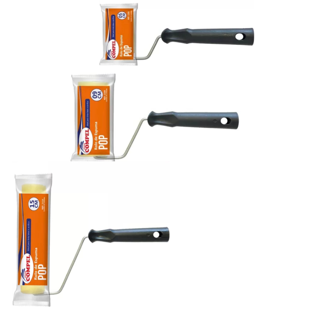 Kit 3 rolo espuma para pintura 5, 9 e 15cm COMPEL em Oferta na Shopee
