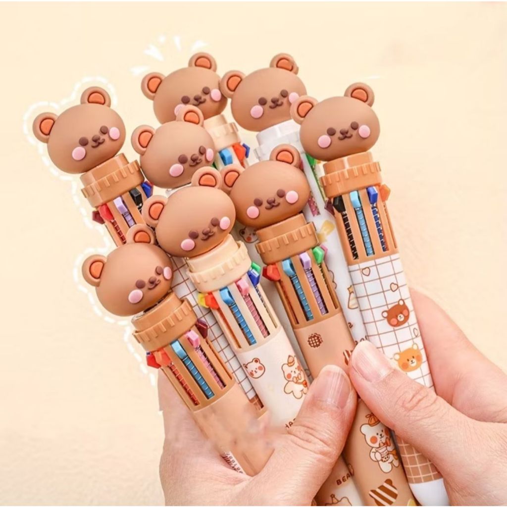 CANETA 10 CORES URSO PAPELARIA FOFA