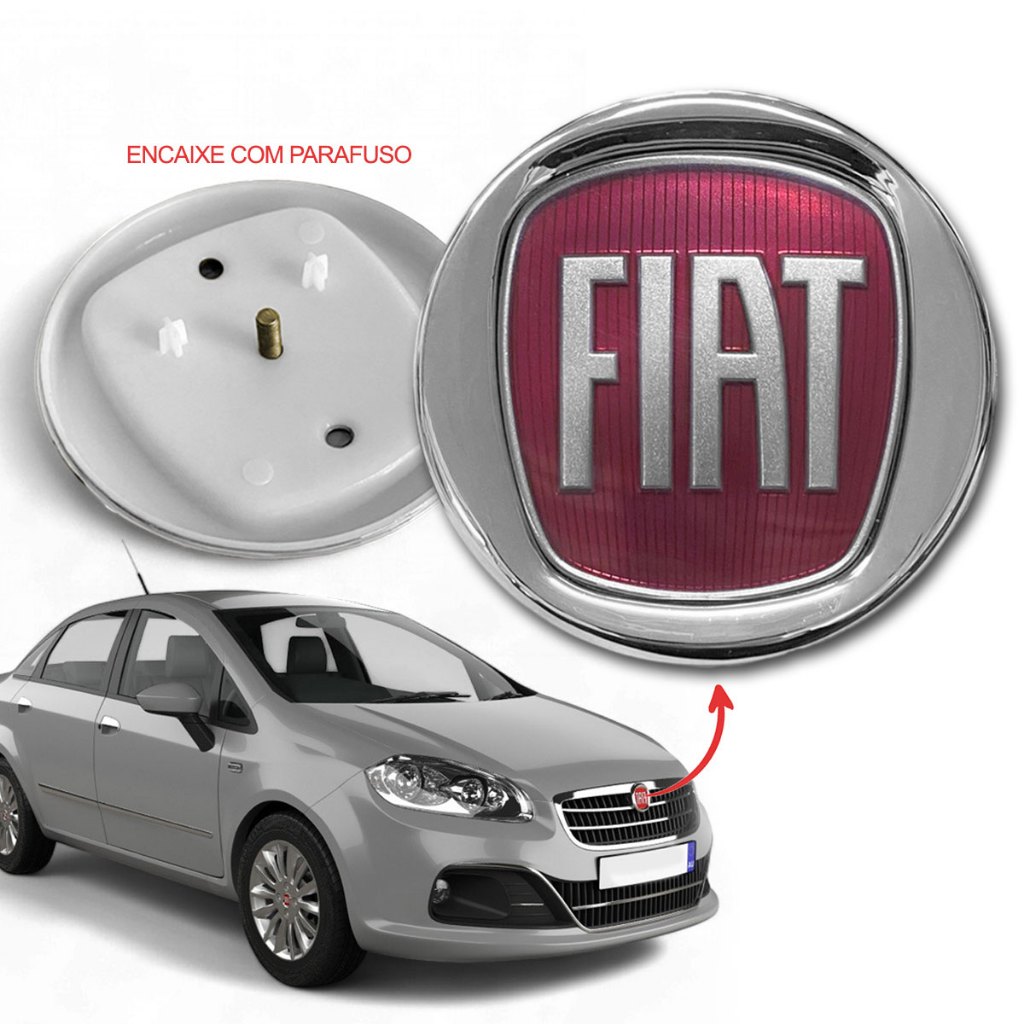 Emblema Dianteiro Grade Fiat Linea 2010 a 2016 Logo Fiat 95mm Parafuso Vermelho