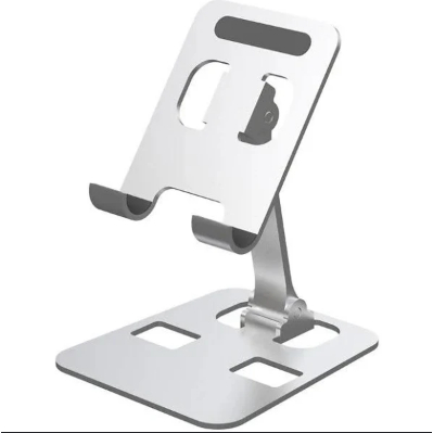 Suporte de Mesa para Celular e Tablet - Suporte Ajustável em Alumínio Dobrável Universal Prata