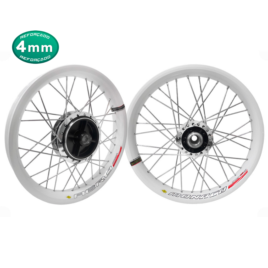 Par de Rodas Aro Aero Monaco Branco Cubo Diamantado Raio 4mm Titan Fan 150 160 Á Disco