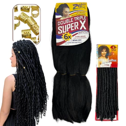 Kit Gypsy 1 Cabelo Jumbo Tranças Hiper X + 1 Nina Softex + Anéis
