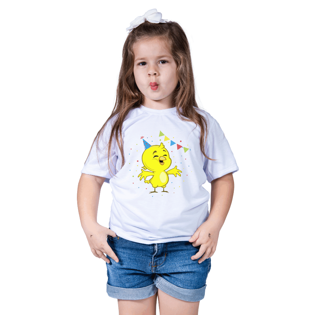 Camiseta Infantil Menina Menino Aniversário Pintinho Amarelinho Festa Happy Desenho Parabéns