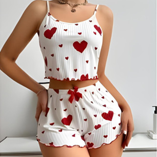 Conjuntinho Baby Dool Feminino Verão Sexy de Coração, Baby Doll Blogueirinha Pijama Sensua...