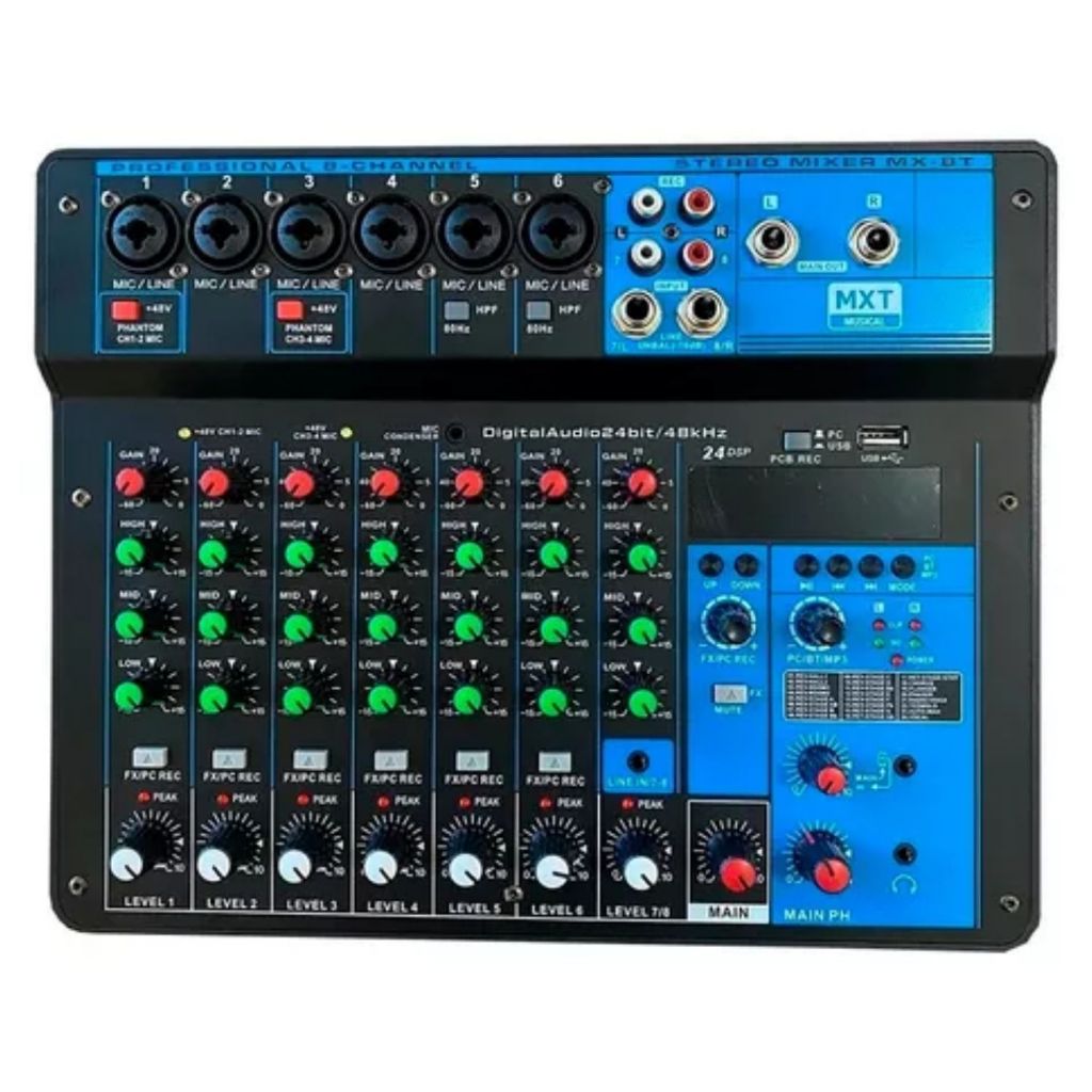 Console Mesa Som 8 Canais Audio Profissional Bluetooth Usb Pendrive Midi Auxiliar Mixer p/ Caixa Instrumento Microfone