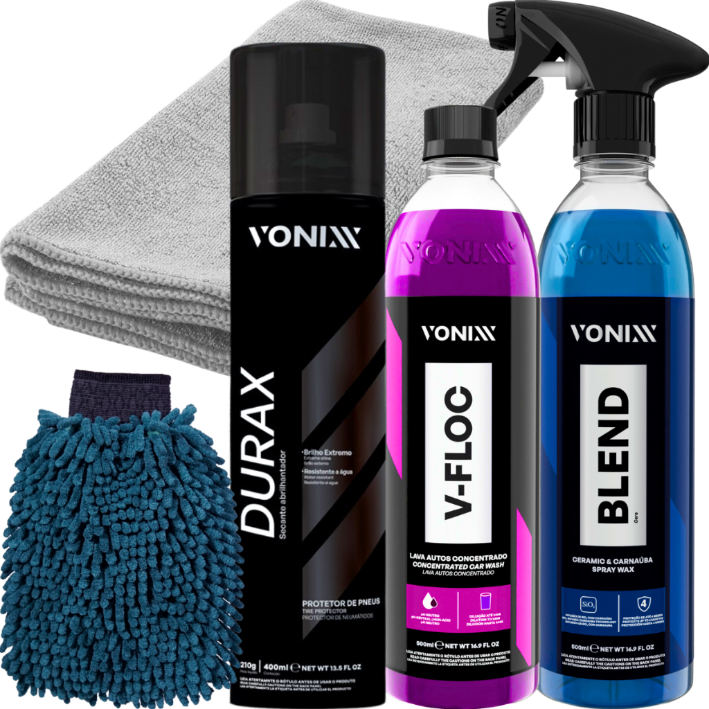 Abrilhantador Para Pneus Durax Spray 400ml Shampoo V-floc Cera Blend Spray Silica