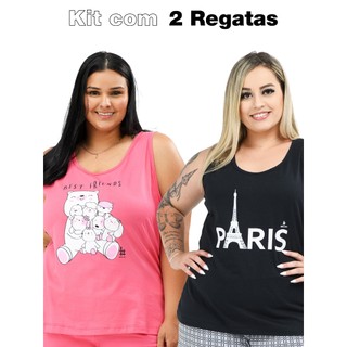 Kit 2 Regatas Femininas Plus Size 100% Algodão G1 ao G6 Confortável BeBlast