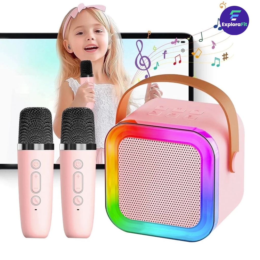 Alto-falante Bluetooth Caixa De Som C/ Microfone com Luzes LED Karaokê Brincadeira Família Crianç
