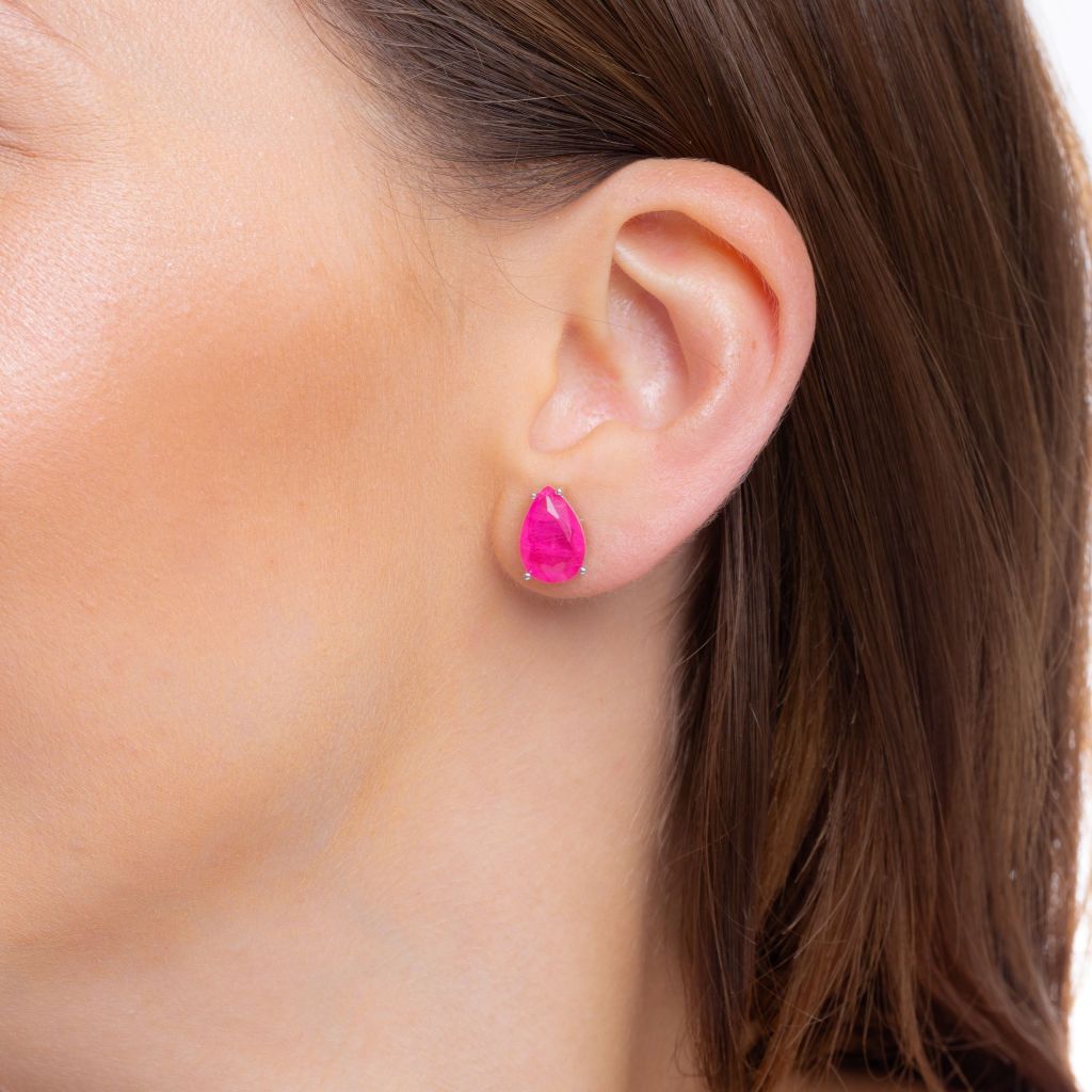 Brinco Gota 12*8 Rosa Pink ou Turmalina Verde Banhado a Ródio Branco ou Ouro 18k Feminino Semi Joias