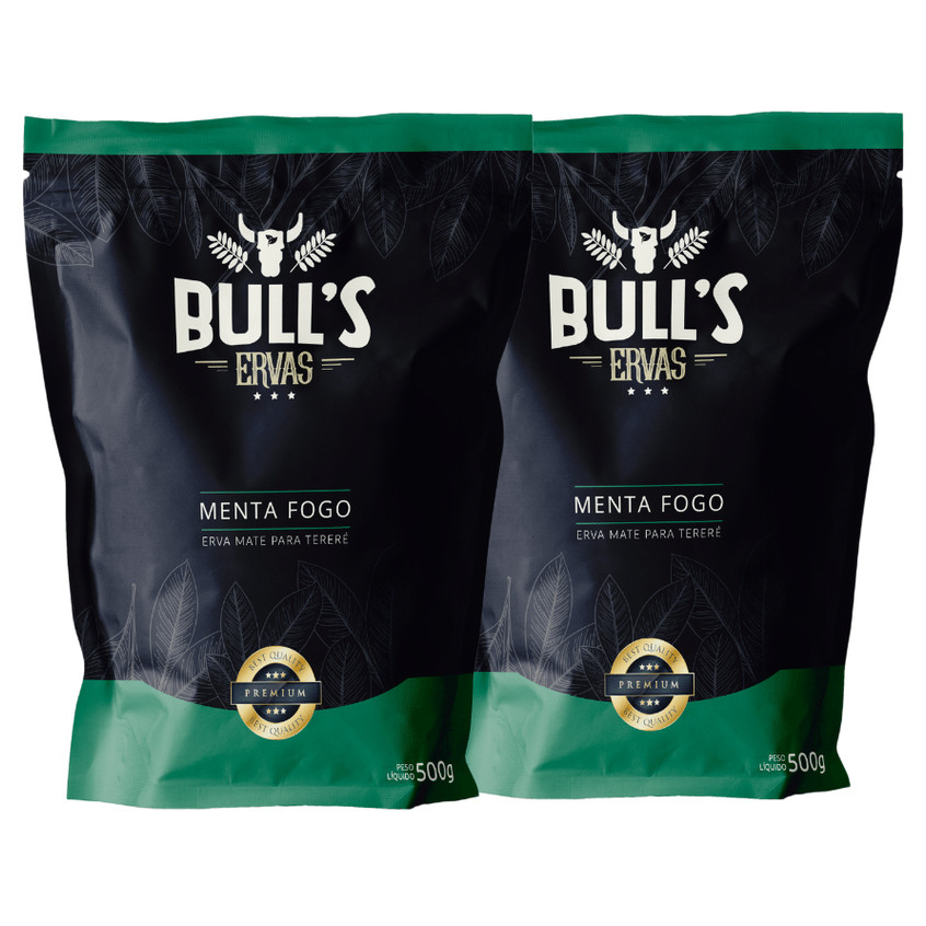 Kit 2 Ervas para Tereré Bull's 500g Sabor Menta Fogo – Erva Mate Premium de Alto Padrão – FRETE GRÁTIS E ENVIO IMEDIATO!