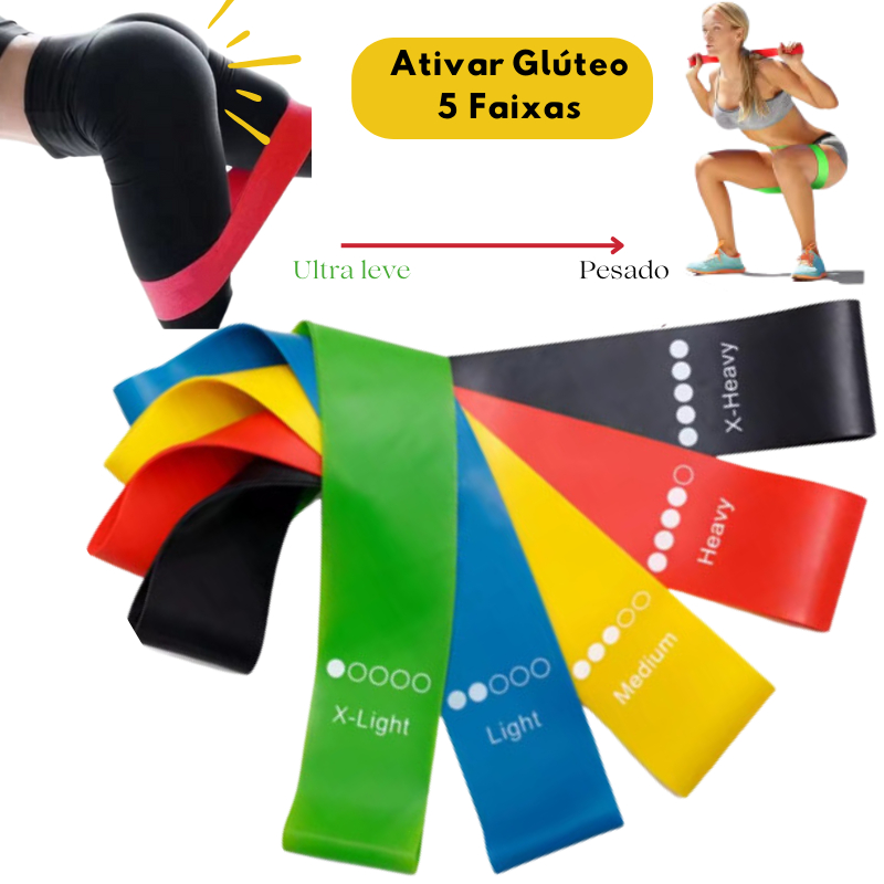Kit 5 Faixas Elástica De Resistência Mini Band Musculação Crossfit Treino Em Casa Viagem Yoga Pilates Academia