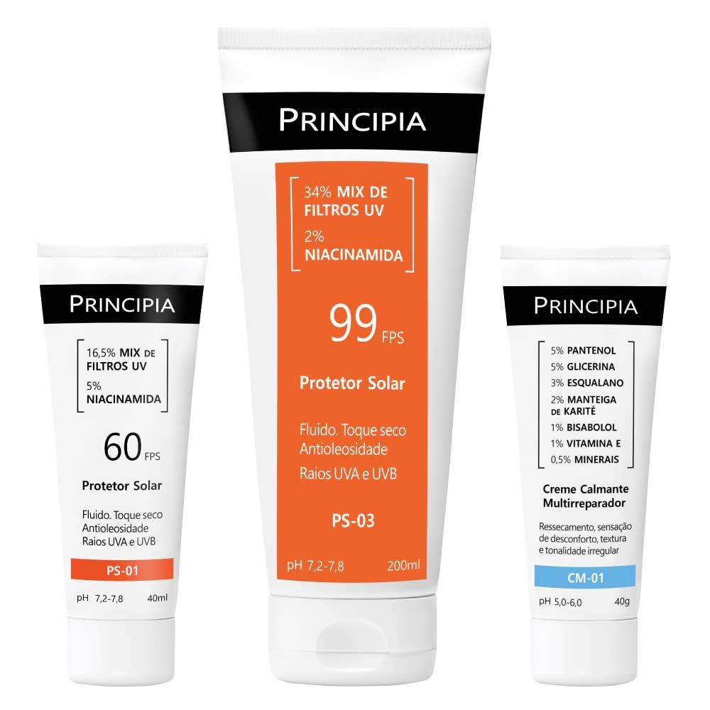 Principia Kit Verão Básico com Protetor facial FPS60 + Creme calmante + Protetor corporal FPS99 - Beauty