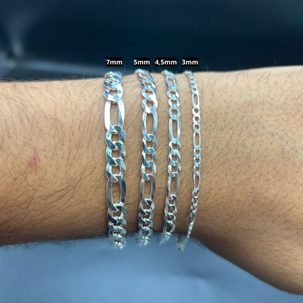 Pulseira Masculina de Prata 925 Grumet 3x1 Fígaro - Aqua Joias - Fashion Accessories