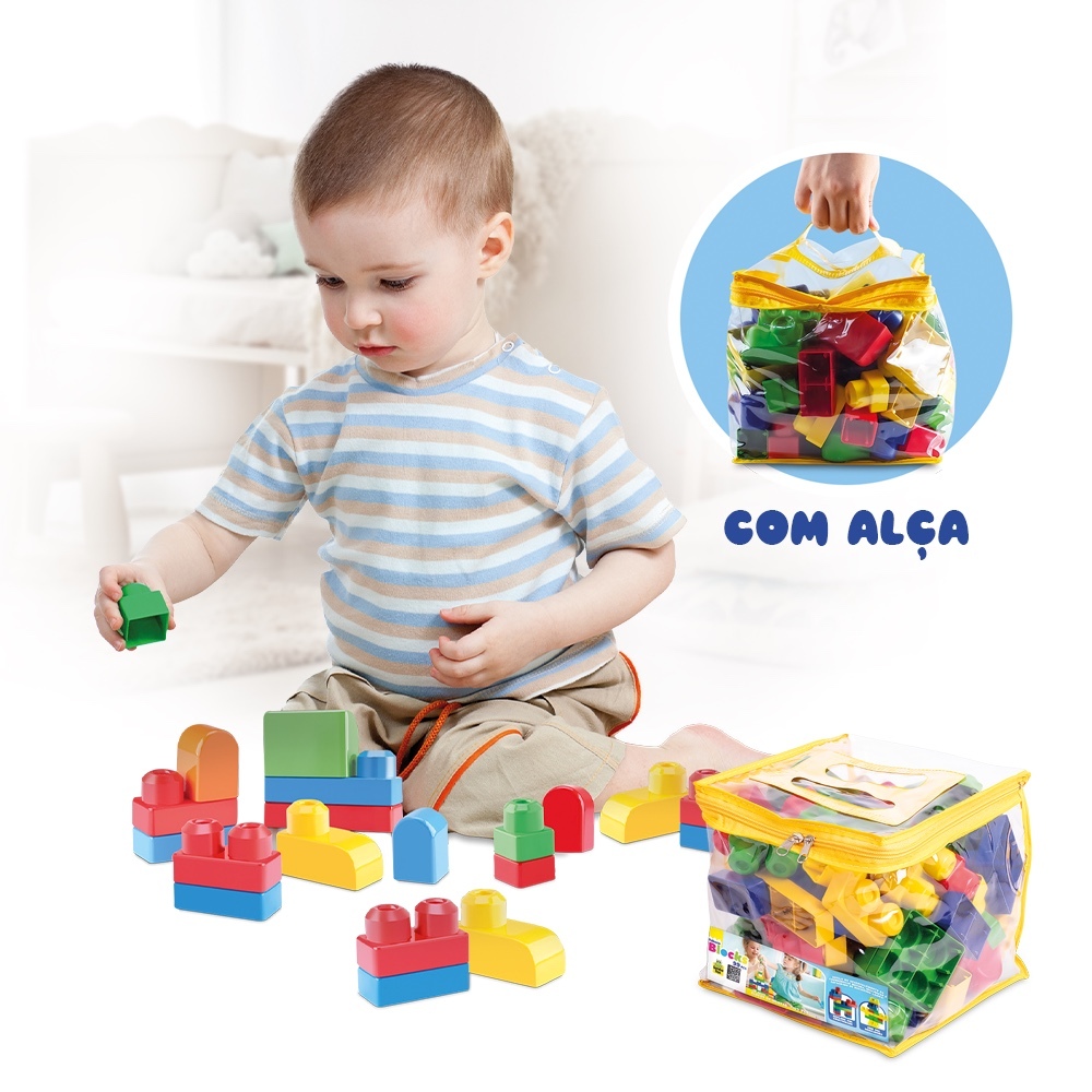 Brinquedo Infantil Lego Blocos de Montar 99 Peças com Bolsa Transporte Bebê Colorido - Samba Toys