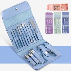 Conjunto de cortador de unhas para pedicure, 16 peças, aço inoxidável com bolsa dobrável