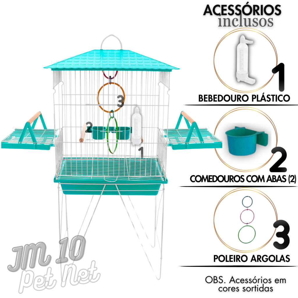 Gaiola Viveiro Calopsita com e sem Bandejas Laterais C/Pé Grande Agapórnis Aves Mansas Promoção