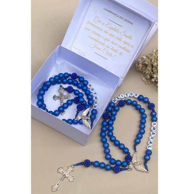 TERÇO PERSONALIZADO BOLAS FOSCAS PARA LEMBRANCINHA DE CRISMA PRIMEIRA COMUNHÃO BATIZADO em Oferta na Shopee