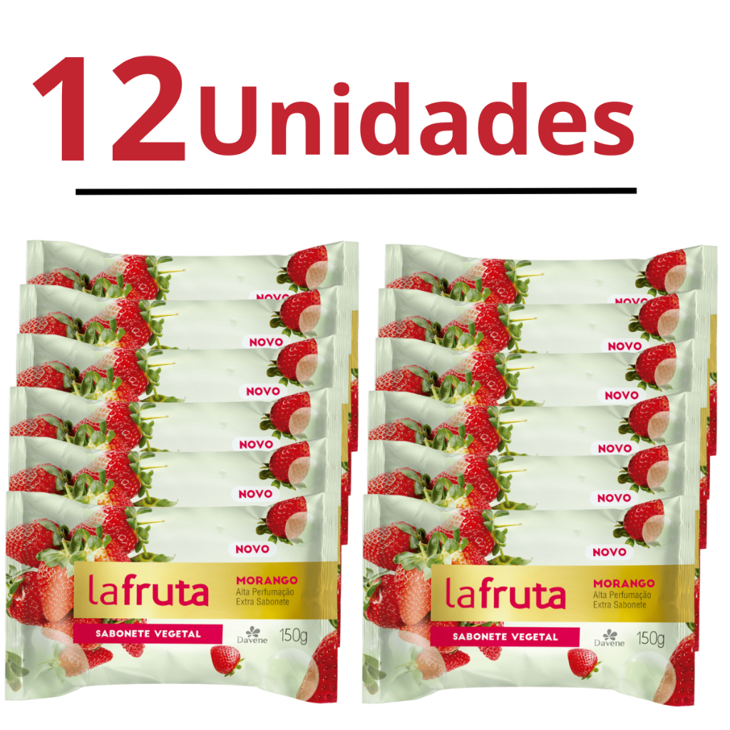 Kit de Sabonete em Barra Davene La Fruta Morango Base Vegetal Cremoso Alta Perfumação Hidratante