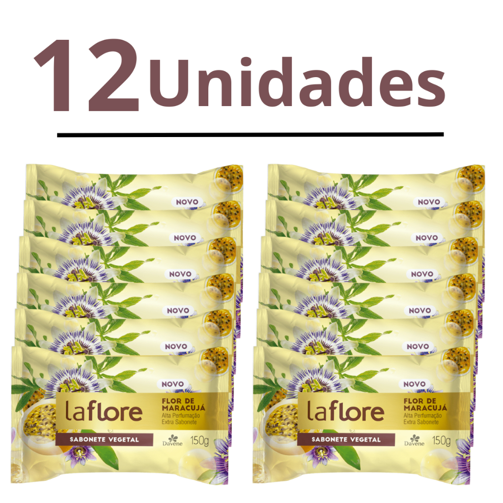 Kit de Sabonete em Barra Davene La Flore Flor de Maracuja Base Vegetal Banho Cremoso Alta Perfumação