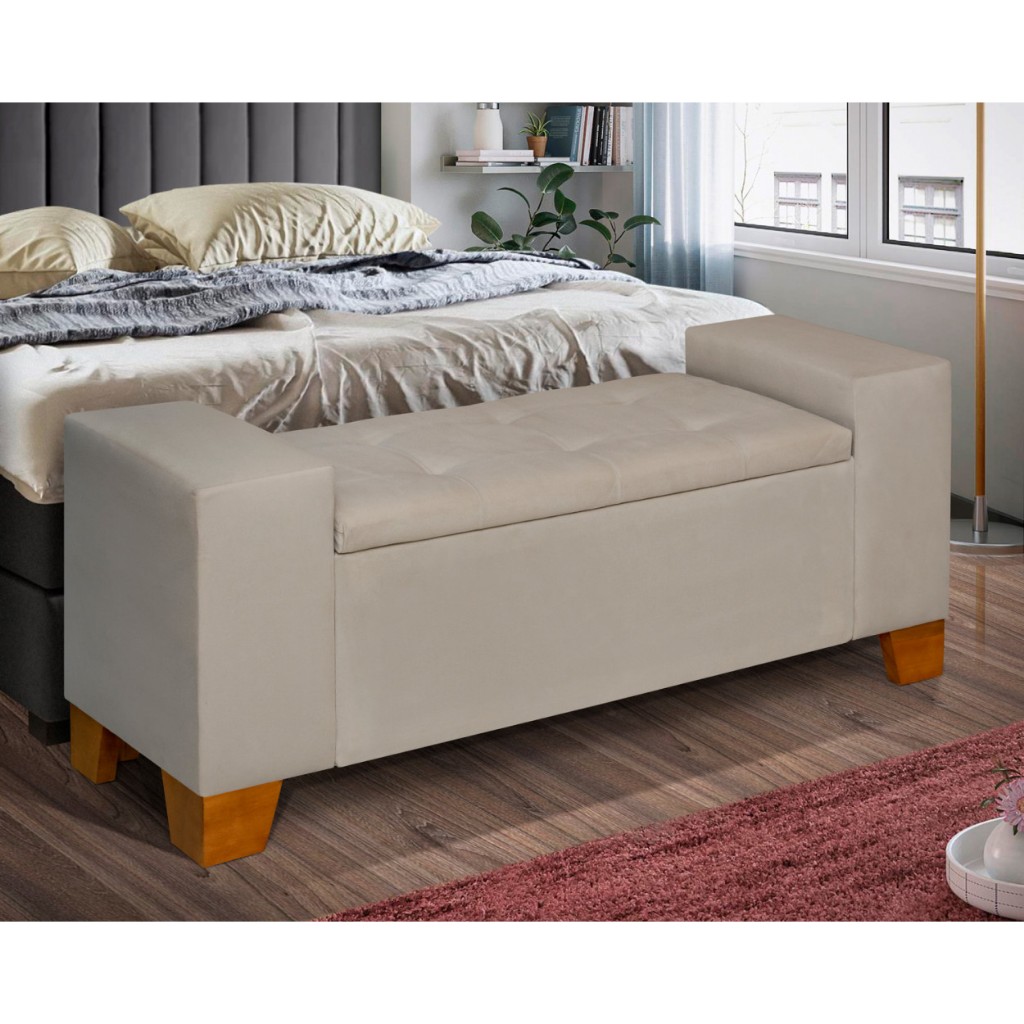 Recamier Baú Banco Divã Berlin 1,30m Para Quarto Sala Luxo Puff Guardar Sapateira Enxoval Solteiro