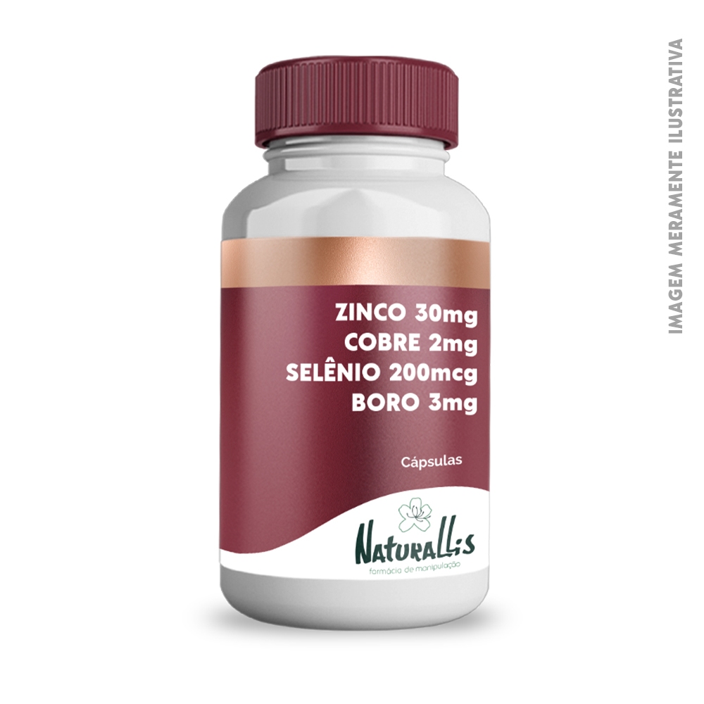 Zinco 30mg + Cobre 2mg + Selênio 200mcg + Boro 3mg - 60 ou 120 cápsulas