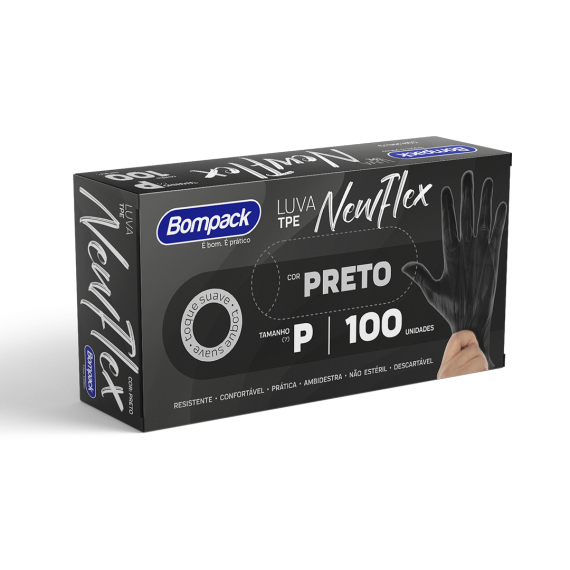 Luva Preta NewFlex Descartável Sem Pó Vinilflex