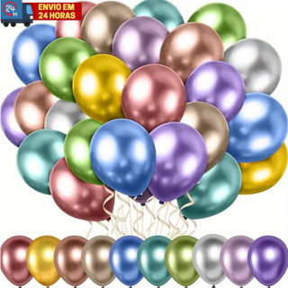 50 Unidades Balão Bexiga Cromado Látex Metalizado em Oferta na Shopee