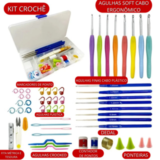 KIT CROCHÊ COMPLETO 16 AGULHAS CABO SOFT ANATÔMICO C/ ACESSÓRIOS em Oferta na Shopee