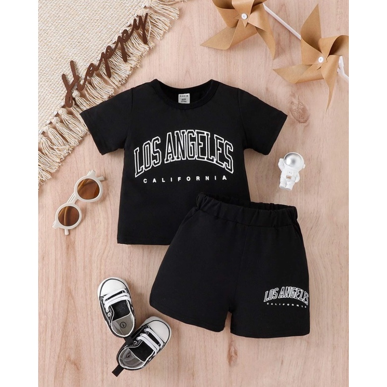 Kit Infantil Camisa + Short Moletom Estampa LosAngeles curva Conjunto Infantil Camiseta e Bermuda
