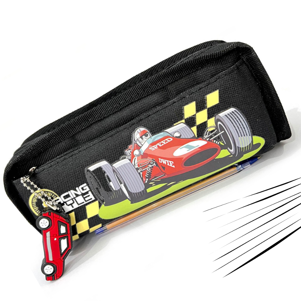 Estojo Escolar Carros De corrida Com Chaveiro Azul Estojo De Lápis Duplo Carro Formula 1 Chaveiro Estojo Organizador Láp