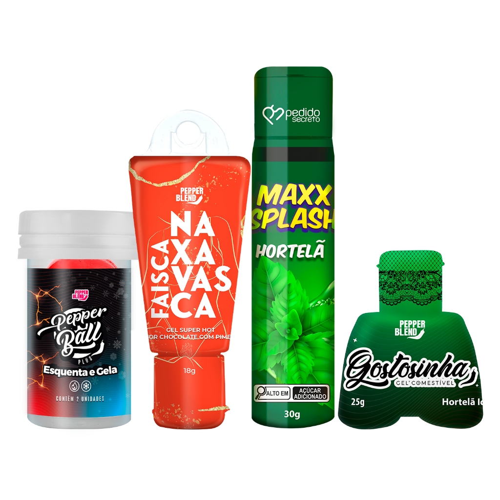 Kit 4 Produtos Sex shop Gel Pimenta Excitante Lubrificante Comestível Bolinha Eroticas Maxx Splash 30g Pedido Secreto