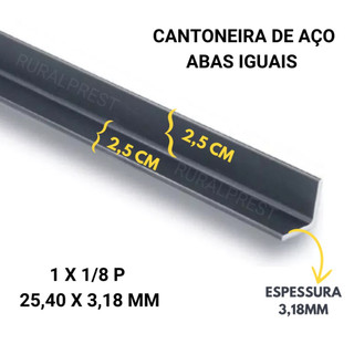 Cantoneira Abas Iguais 1 X 1/8 P ( 25,40 x 3,18 mm) - 1 METRO