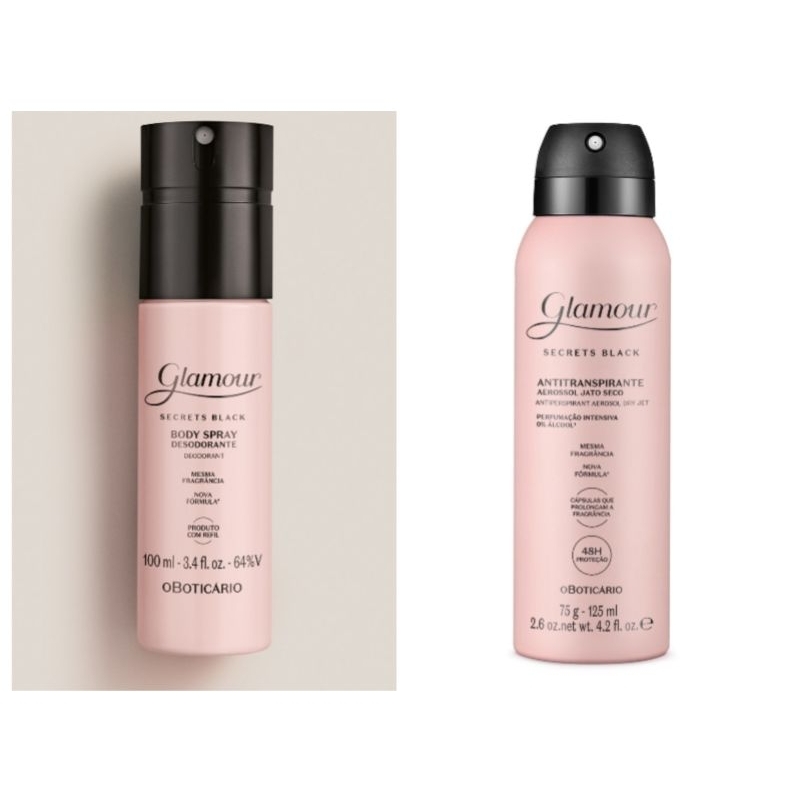 Glamour Secrets Black Combo Desodorante spray + desodorante aerossol- O Boticário