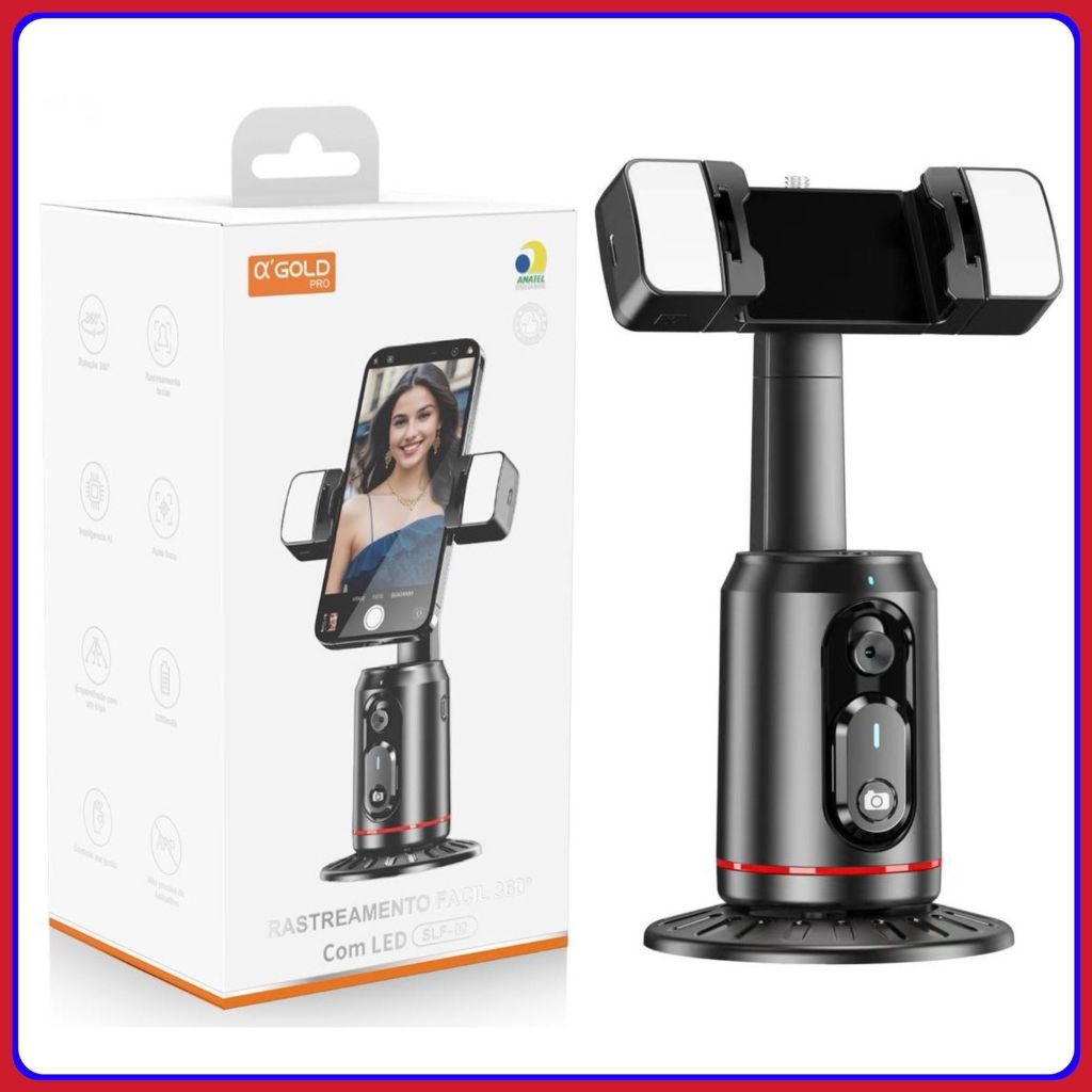 Estabilizador De Gimbal De Rotação 360 Automático De Rosto Com Suporte De celular LED Remoto Inteligente A'gold Original