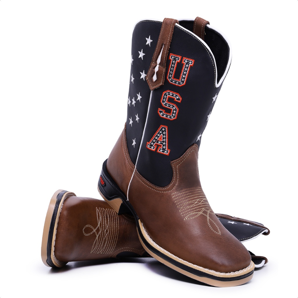 Bota Jumper Usa Texana Masculina Bandeira Americana Country Texas Bico Quadrado Pecuaria